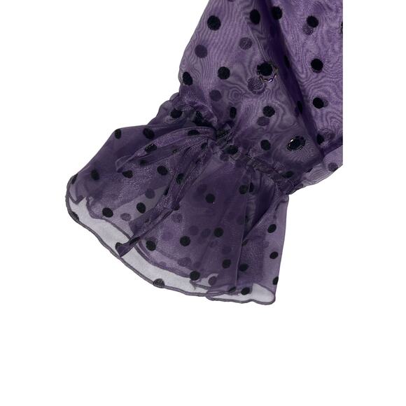 JS Boutique Purple Sheer Polkadot Tie Blouse Top - Picture 5 of 10